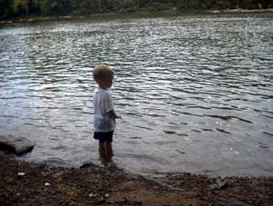 Trevor, looking for minnows!