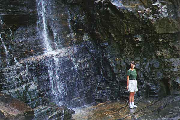At base of water fall at Chimney Rock